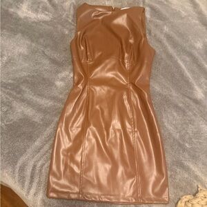 Elegant Brown mini Sleeveless  leather Dress